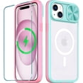 thumbnail image 1 of Clear Case Compatible with iPhone 15 Plus MagSafe Slide Camera Cover, [Strong Magnets][Anti Yellow] Anti Scratch Acrylic Back Soft Frame, 1 Screen Protector for iPhone 15 Plus 6.7"(Pink+Teal), 1 of 17