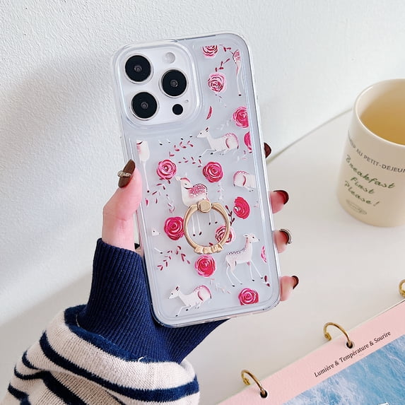 Clear Case Compatible with iPhone 15 Pro, Beautiful Butterflies Pattern Flexible TPU Shockproof Anti-Scratch Bumper Transparent Cover for iPhone 15 Pro with Ring Kickstand, F