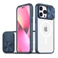 thumbnail image 1 of Clear Case Compatible with iPhone 16 MagSafe with Sliding Camera Cover Protector, [Strong Magnets] [Anti Yellow] Transparent Acrylic Back Soft TPU Frame iPhone 16, Navyblue, 1 of 6
