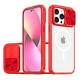 thumbnail image 1 of Clear Case Compatible with iPhone 16 Plus MagSafe with Sliding Camera Cover Protector, [Strong Magnets] [Anti Yellow] Transparent Acrylic Back Soft TPU Frame iPhone 16 Plus, Red, 1 of 6