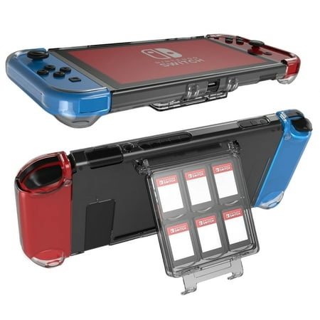 Clear Case Compatible with Nintendo Switch, Transparent Hard Shell 3-Part Protector Cover [with Video Game Organizer Holder]