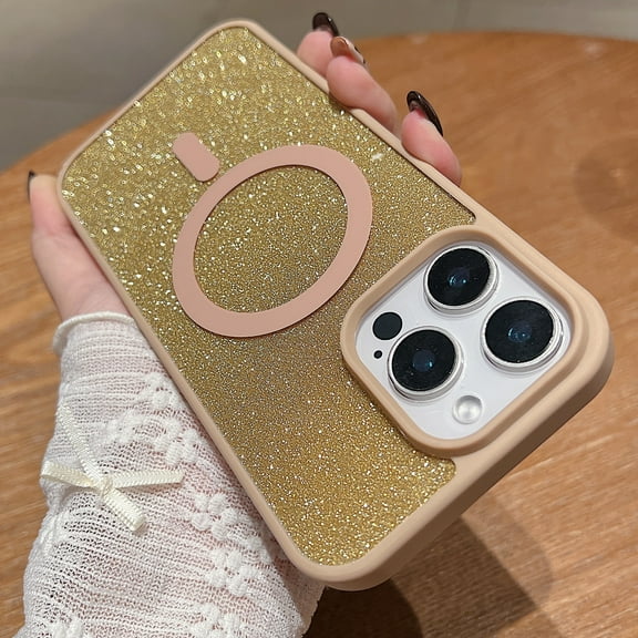 Clear Case with Glitter Paper for Apple iPhone 11, Compatible with Magsafe Anti-Yellow Hybrid Protection Shockproof Bumper Stylish Phone Case for iPhone 11, Desertgold