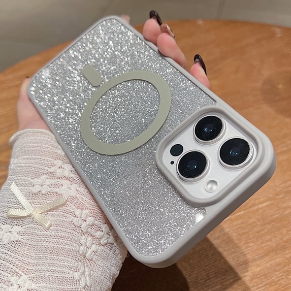 Clear Case with Glitter Paper for Apple iPhone 12 Pro, Compatible with Magsafe Anti-Yellow Hybrid Protection Shockproof Bumper Stylish Phone Case for iPhone 12 Pro, Gray