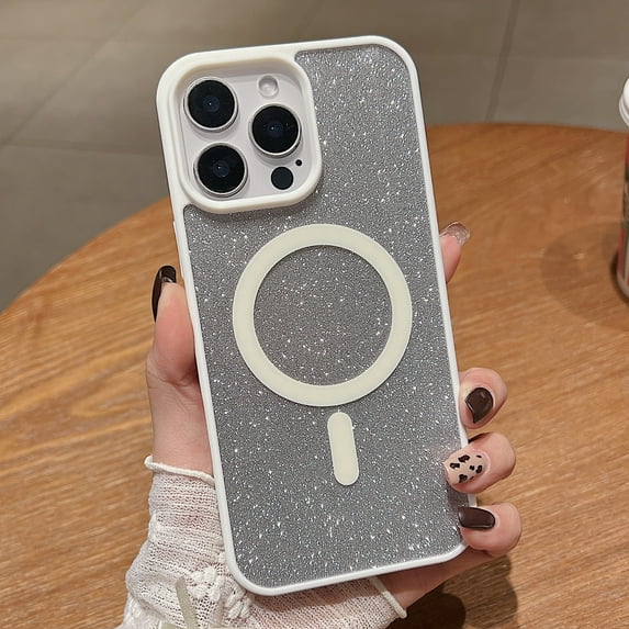 Clear Case with Glitter Paper for Apple iPhone 13, Compatible with Magsafe Anti-Yellow Hybrid Protection Shockproof Bumper Stylish Phone Case for iPhone 13, White