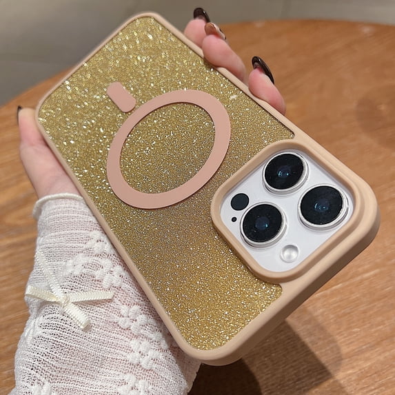 Clear Case with Glitter Paper for Apple iPhone 14 Plus, Compatible with Magsafe Anti-Yellow Hybrid Protection Shockproof Bumper Stylish Phone Case for iPhone 14 Plus, Desertgold