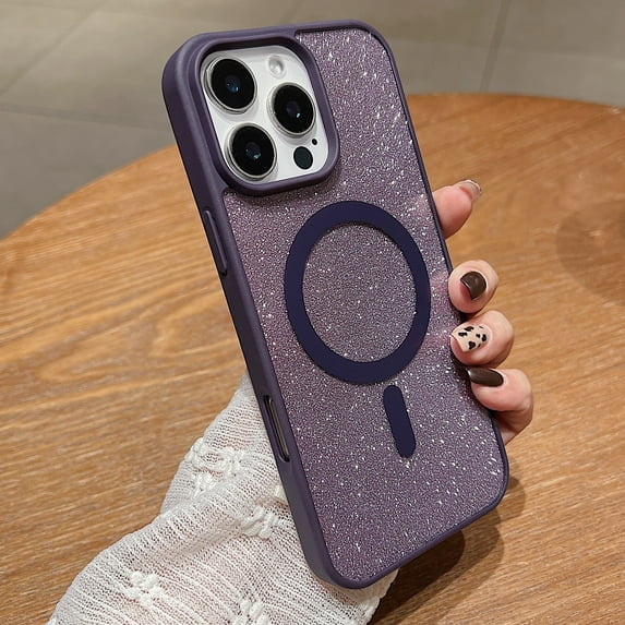 Clear Case with Glitter Paper for Apple iPhone 15 Plus, Compatible with Magsafe Anti-Yellow Hybrid Protection Shockproof Bumper Stylish Phone Case for iPhone 15 Plus, Darkpurple