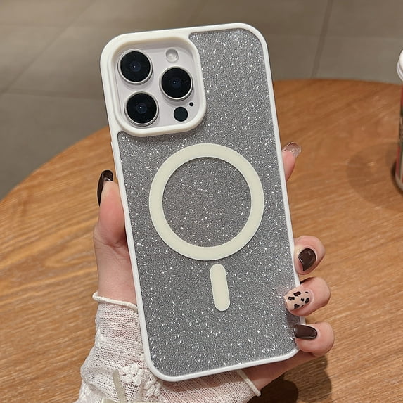 Clear Case with Glitter Paper for Apple iPhone 15 Plus, Compatible with Magsafe Anti-Yellow Hybrid Protection Shockproof Bumper Stylish Phone Case for iPhone 15 Plus, White