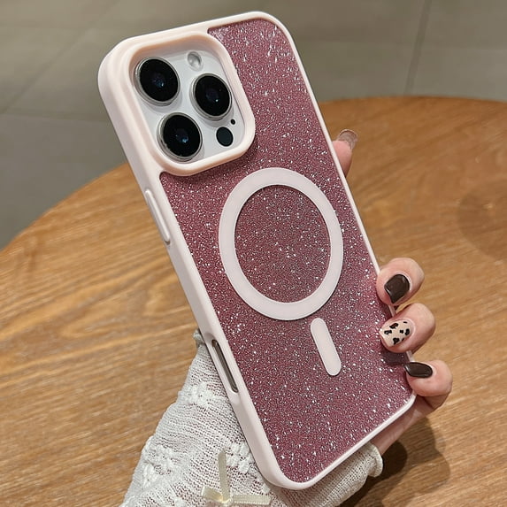 Clear Case with Glitter Paper for Apple iPhone 16 Pro Max, Compatible with Magsafe Anti-Yellow Hybrid Protection Shockproof Bumper Stylish Phone Case for iPhone 16 Pro Max, Pink
