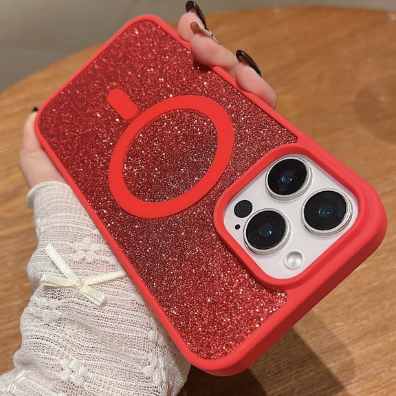 Clear Case with Glitter Paper for Apple iPhone 8 Plus/ iPhone 7 Plus, Compatible with Magsafe Anti-Yellow Hybrid Protection Shockproof Bumper Stylish Phone Case for iPhone 8 Plus/7 Plus,Red