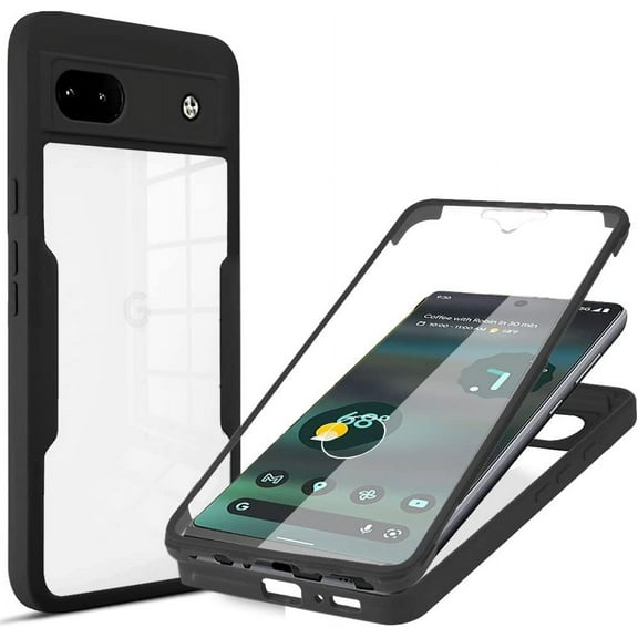 Clear Case for Google Pixel 6A with Built-in Screen Protector, Slim Shockproof Soft TPU Bumper Full Body Protection Phone Cover Case for Google Pixel 6A QC Black