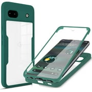 Clear Case for Google Pixel 6A with Built-in Screen Protector, Slim Shockproof Soft TPU Bumper Full Body Protection Phone Cover Case for Google Pixel 6A QC Green
