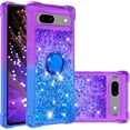thumbnail image 1 of Clear Case for Google Pixel 7a with Kickstand for Girls Women, Liquid Glitter Sparkle Bling Cute Case Gradient Quicksand Cover for Google Pixel 7a JB Purple Navy, 1 of 15