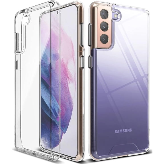 Clear Case for Samasung Galaxy S21 5G, Hybrid Design Slim fit Cover Hard Pc Back + Flexible TPU Raised Bezel for S21 6.2’’ Crystal Transparent Protection with Independent Detachable Buttons