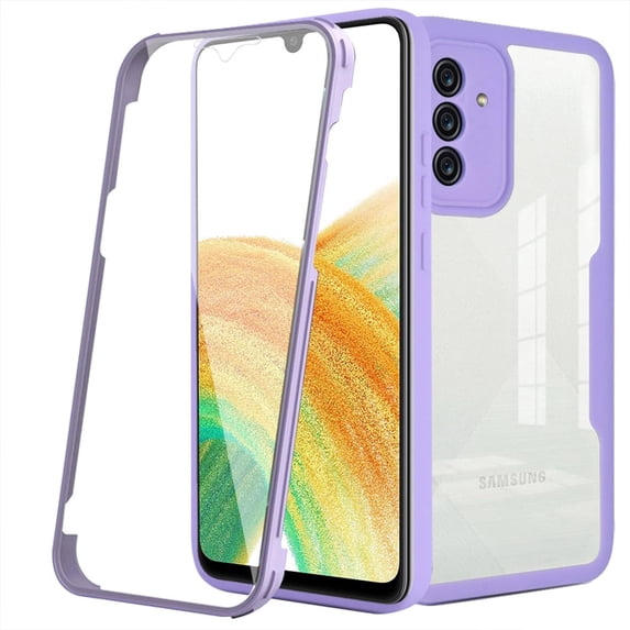 Clear Case for Samsung Galaxy A13 5G (Not 4G) Built-in Screen Protector, Slim Full Body Rugged Soft TPU Bumper Phone Cover Case for Samsung Galaxy A13 5G QC Purple