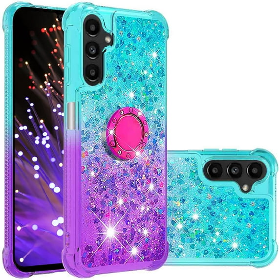 Clear Case for Samsung Galaxy A14 5G with Kickstand for Girls Women, Liquid Glitter Sparkle Bling Cute Case Gradient Quicksand Cover for Samsung Galaxy A14 5G JB Bluish Violet