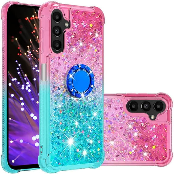 Clear Case for Samsung Galaxy A14 5G with Kickstand for Girls Women, Liquid Glitter Sparkle Bling Cute Case Gradient Quicksand Cover for Samsung Galaxy A14 5G JB Powder Blue