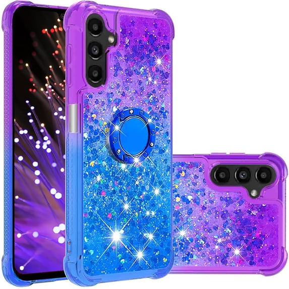 Clear Case for Samsung Galaxy A14 5G with Kickstand for Girls Women, Liquid Glitter Sparkle Bling Cute Case Gradient Quicksand Cover for Samsung Galaxy A14 5G JB Purple Navy