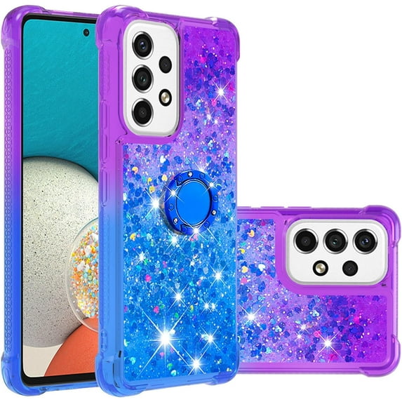 Clear Case for Samsung Galaxy A23 5G/4G with Ring Kickstand, Bling Gradient Quicksand Glitter Flowing Liquid Floating Case Cover for Samsung Galaxy A23 JB Purple Navy