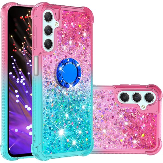 Clear Case for Samsung Galaxy A24 4G with Kickstand for Girls Women, Liquid Glitter Sparkle Bling Cute Case Gradient Quicksand Cover for Samsung Galaxy A24 4G JB Powder Blue