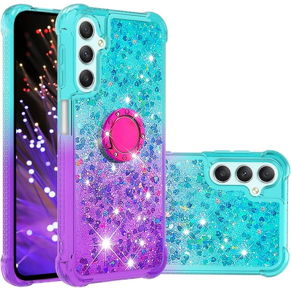 Clear Case for Samsung Galaxy A24 4G with Kickstand for Girls Women, Liquid Glitter Sparkle Bling Cute Case Gradient Quicksand Cover for Samsung Galaxy A24 4G JB Bluish Violet