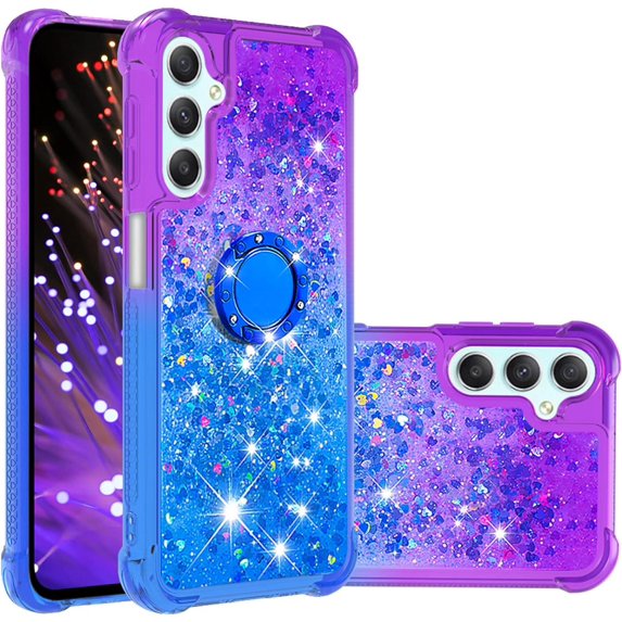 Clear Case for Samsung Galaxy A24 4G with Kickstand for Girls Women, Liquid Glitter Sparkle Bling Cute Case Gradient Quicksand Cover for Samsung Galaxy A24 4G JB Purple Navy