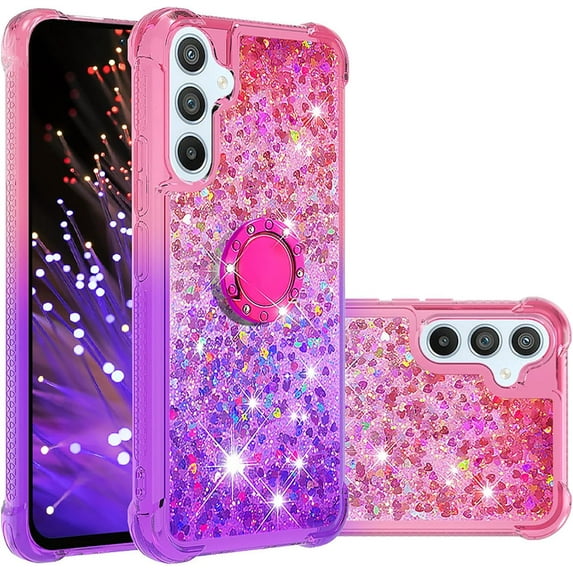 Clear Case for Samsung Galaxy A34 with Kickstand for Girls Women, Liquid Glitter Sparkle Bling Cute Case Gradient Quicksand Cover for Samsung Galaxy A34 JB Pink Mauve