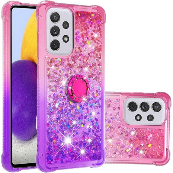 Clear Case for Samsung Galaxy A73 5G with Ring Kickstand, Girls Women Bling Gradient Quicksand Glitter Flowing Liquid Floating Case Cover for Samsung Galaxy A73 5G JB Pink Mauve