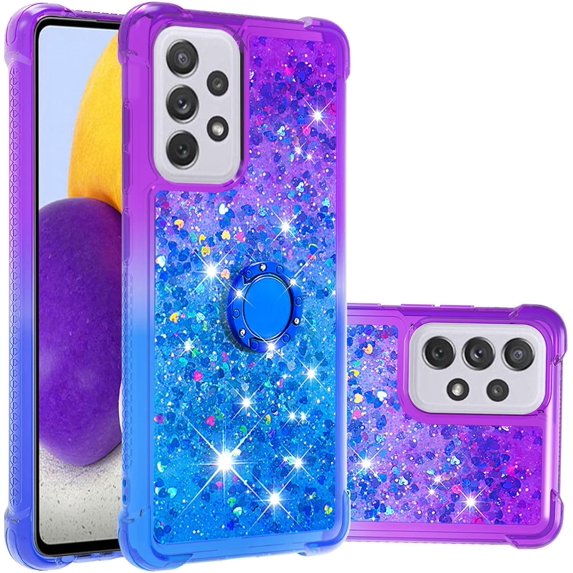 Clear Case for Samsung Galaxy A73 5G with Ring Kickstand, Girls Women Bling Gradient Quicksand Glitter Flowing Liquid Floating Case Cover for Samsung Galaxy A73 5G JB Purple Navy