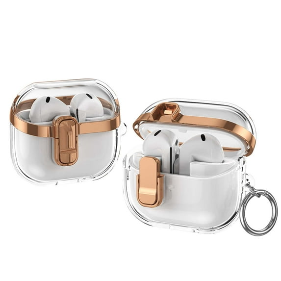 Clear Case for Samsung Galaxy Buds 3/ Galaxy Buds 3 Pro, with Keychain Lock Button Wireless Charging Support Anti-Scratch Not-Yellowing Dustproof Bumper Case Cover, Rosegold