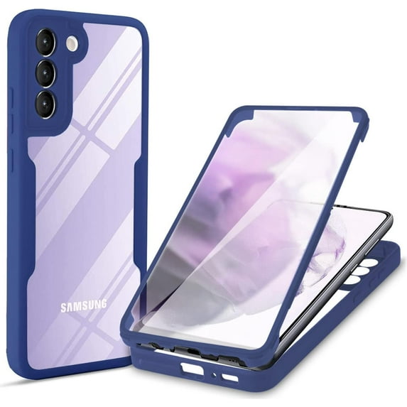 Clear Case for Samsung Galaxy S21 FE (Not s21) with Built-in Screen Protector, Slim Full Body Rugged Soft TPU Bumper Protective Phone Cover Case for Samsung Galaxy S21 FE QC Blue