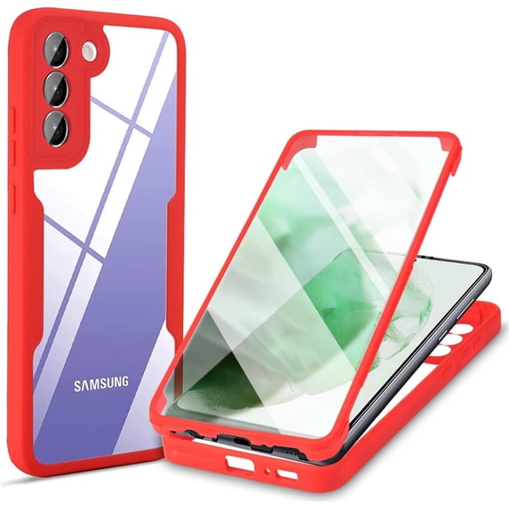 Clear Case for Samsung Galaxy S22+ Plus (Not S22) with Built-in Screen Protector, Slim Full Body Rugged Soft TPU Bumper Protective Phone Cover Case for Samsung Galaxy S22 Plus 5G QC Red