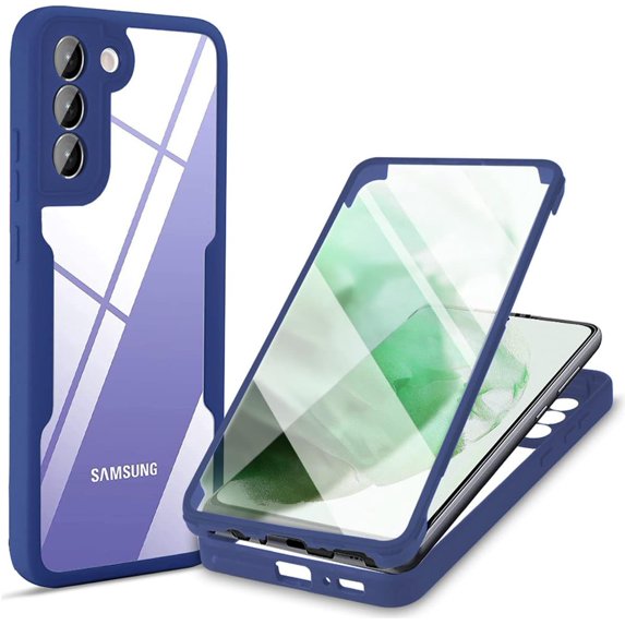 Clear Case for Samsung Galaxy S22+ Plus (Not S22) with Built-in Screen Protector, Slim Full Body Rugged Soft TPU Bumper Protective Phone Cover Case for Samsung Galaxy S22 Plus 5G QC Blue