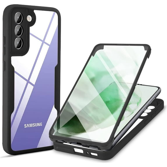 Clear Case for Samsung Galaxy S22+ Plus (Not S22) with Built-in Screen Protector, Slim Full Body Rugged Soft TPU Bumper Protective Phone Cover Case for Samsung Galaxy S22 Plus 5G QC Black
