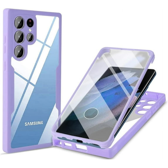Clear Case for Samsung Galaxy S22 Ultra (Not S22) Built-in Screen Protector, Slim Full Body Rugged Soft TPU Bumper Phone Cover Case for Samsung Galaxy S22 Ultra 5G QC Purple