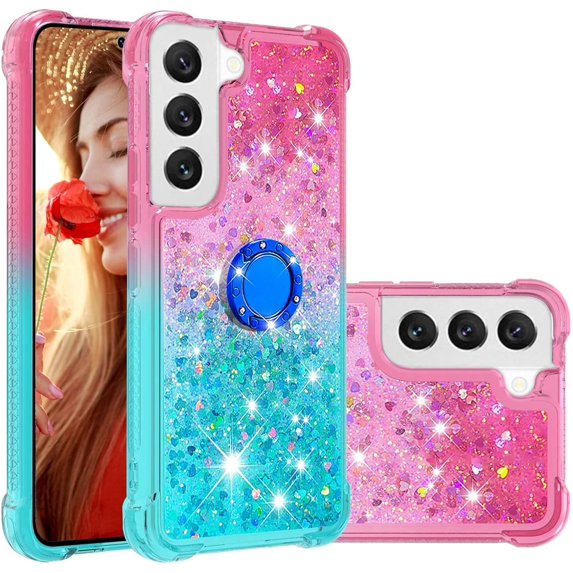Clear Case for Samsung Galaxy S23 FE with Kickstand for Girls Women, Liquid Glitter Sparkle Bling Cute Case Gradient Quicksand Cover for Samsung Galaxy S23 FE JB Powder Blue