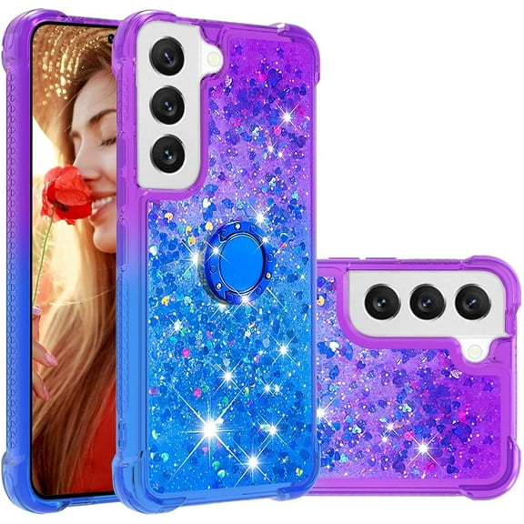 Clear Case for Samsung Galaxy S23 FE with Kickstand for Girls Women, Liquid Glitter Sparkle Bling Cute Case Gradient Quicksand Cover for Samsung Galaxy S23 FE JB Purple Navy