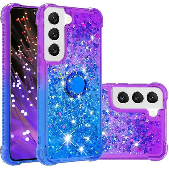 Clear Case for Samsung Galaxy S23 with Kickstand for Girls Women, Liquid Glitter Sparkle Bling Cute Case Gradient Quicksand Cover for Samsung Galaxy S23 JB Purple Navy