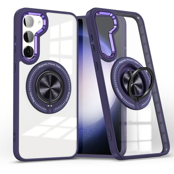Clear Case for Samsung Galaxy S23, Magnetic [Compatible with Magsafe] with 360° Rotatable Ring Kickstand Slim Transparent Men Women Shockproof Protective Phone Cover for Samsung Galaxy S23, Purple