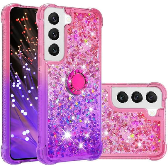 Clear Case for Samsung Galaxy S23+ (Not S23) with Kickstand for Girls Women, Liquid Glitter Sparkle Bling Cute Case Gradient Quicksand Cover for Samsung Galaxy S23 Plus JB Pink Mauve