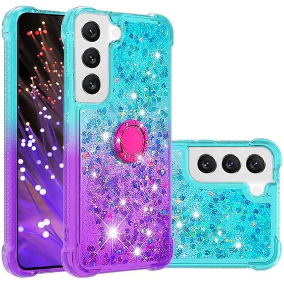 Clear Case for Samsung Galaxy S23+ (Not S23) with Kickstand for Girls Women, Liquid Glitter Sparkle Bling Cute Case Gradient Quicksand Cover for Samsung Galaxy S23 Plus JB Bluish Violet