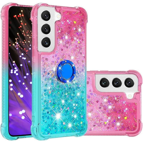 Clear Case for Samsung Galaxy S23+ (Not S23) with Kickstand for Girls Women, Liquid Glitter Sparkle Bling Cute Case Gradient Quicksand Cover for Samsung Galaxy S23 Plus JB Powder Blue