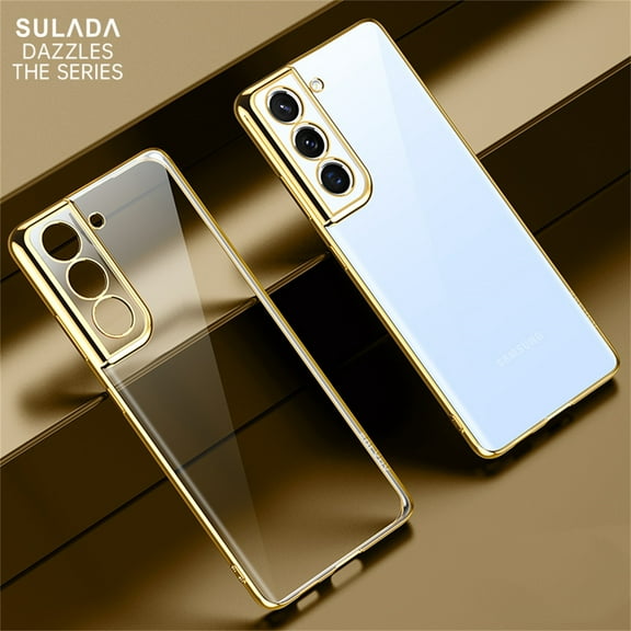 Clear Case for Samsung Galaxy S23 Plus, High-Transparency Slim Thin Fit Electroplated Frame Cover with Rugged PC Shockproof Anti-Fingerprints Non-Yellowing Lens Protection Case,Gold