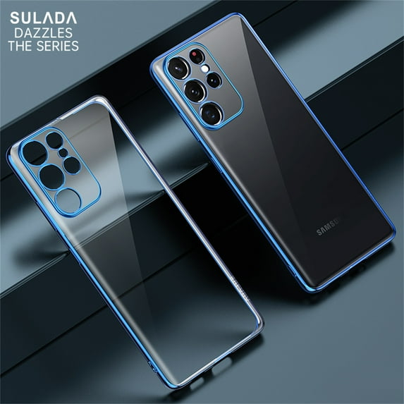 Clear Case for Samsung Galaxy S23 Ultra, High-Transparency Slim Thin Fit Electroplated Frame Cover with Rugged PC Shockproof Anti-Fingerprints Non-Yellowing Lens Protection Case,Blue
