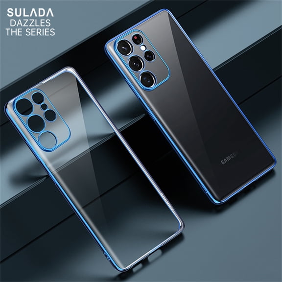 Clear Case for Samsung Galaxy S23 Ultra, High-Transparency Slim Thin Fit Electroplated Frame Cover with Rugged PC Shockproof Anti-Fingerprints Non-Yellowing Lens Protection Case,Blue