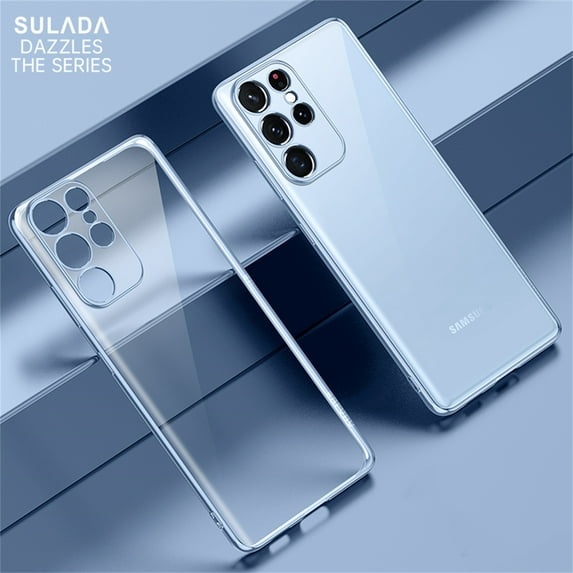 Clear Case for Samsung Galaxy S23 Ultra, High-Transparency Slim Thin Fit Electroplated Frame Cover with Rugged PC Shockproof Anti-Fingerprints Non-Yellowing Lens Protection Case,Skyblue