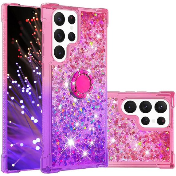Clear Case for Samsung Galaxy S23 Ultra (Not S23) with Kickstand for Girls Women, Liquid Glitter Sparkle Bling Cute Case Gradient Quicksand Cover for Samsung Galaxy S23 Ultra JB Pink Mauve