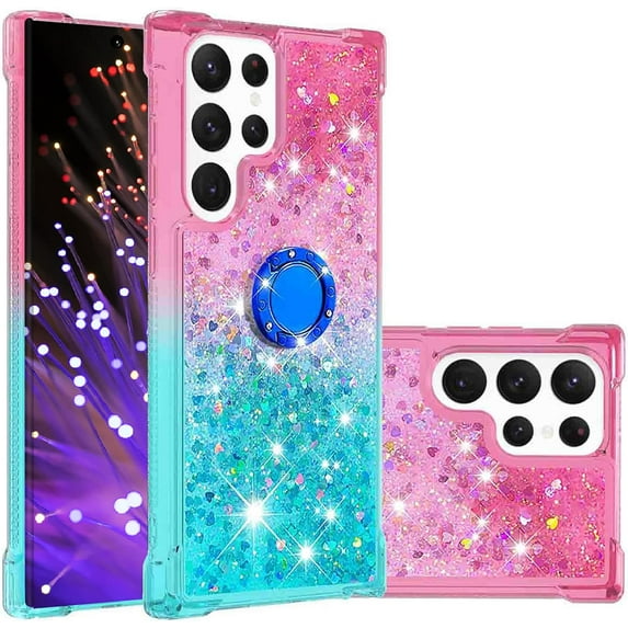 Clear Case for Samsung Galaxy S23 Ultra (Not S23) with Kickstand for Girls Women, Liquid Glitter Sparkle Bling Cute Case Gradient Quicksand Cover for Samsung Galaxy S23 Ultra JB Powder Blue