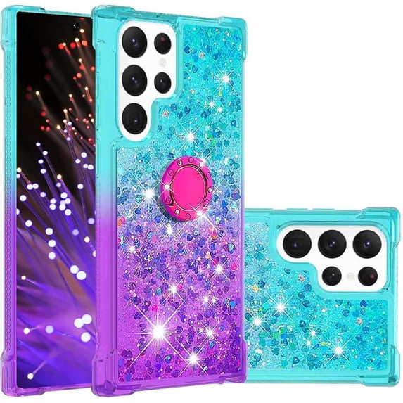 Clear Case for Samsung Galaxy S23 Ultra (Not S23) with Kickstand for Girls Women, Liquid Glitter Sparkle Bling Cute Case Gradient Quicksand Cover for Samsung Galaxy S23 Ultra JB Bluish Violet