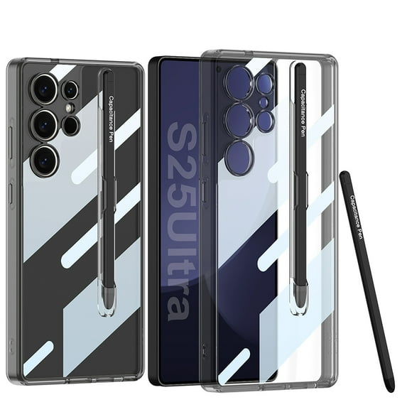 Clear Case for Samsung Galaxy S23 Ultra, Transparent Hybrid Hard Cover with Pen Stylus and Pen Holder, Non-Yellowing Crystal Clear Protective Case Cover for Samsung Galaxy S23 Ultra, Black