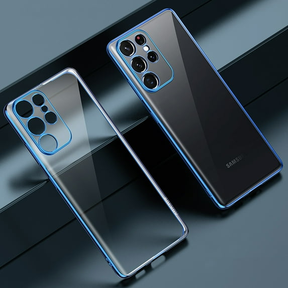 Clear Case for Samsung Galaxy S24 Plus, High-Transparency Slim Fit Electroplated Frame Case for Samsung Galaxy S24 Plus, Shockproof Anti-Fingerprints Non-Yellowing Lens Protection Cover, Blue